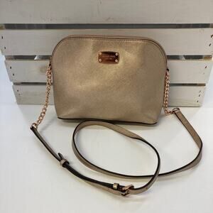 MICHAEL KORS, SMALL CINDY GOLD LEATHER CROSSBODY BAG